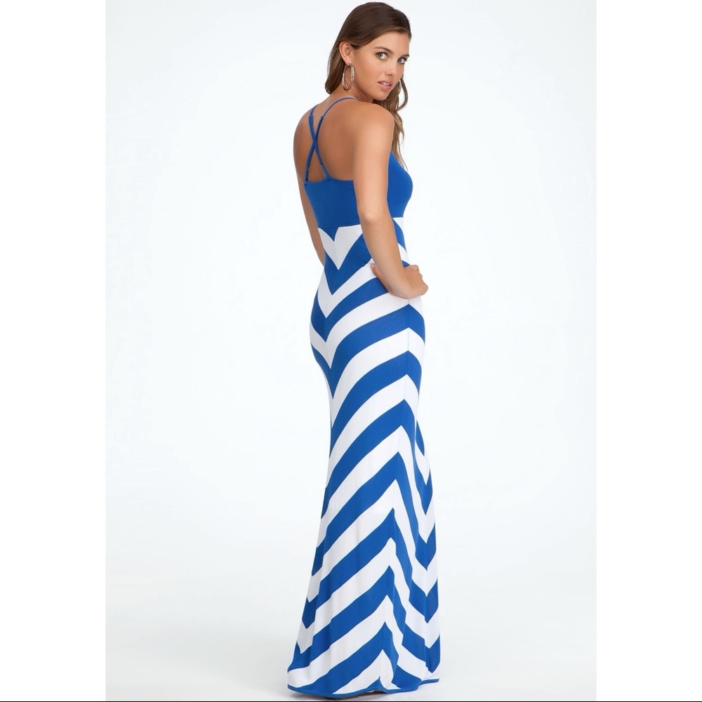 Gorgeous Blue and White Chevron Bebe Maxi Dress